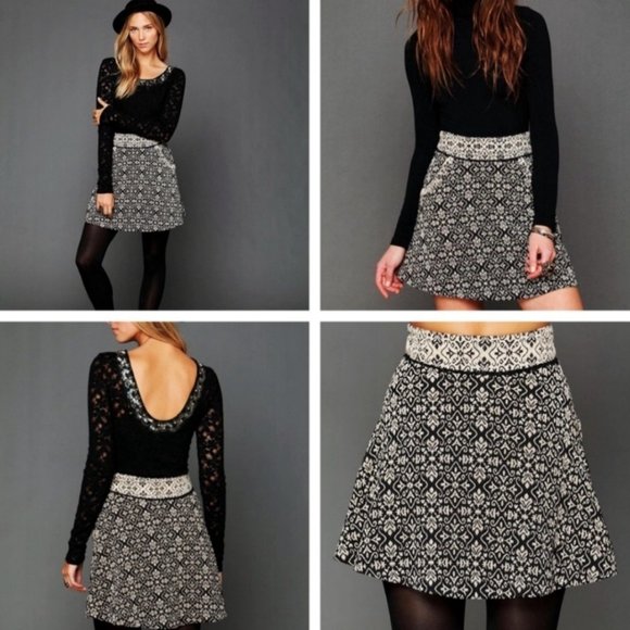 Free People Carpet Bag Black Jacquard Mini Skirt - Picture 6 of 12